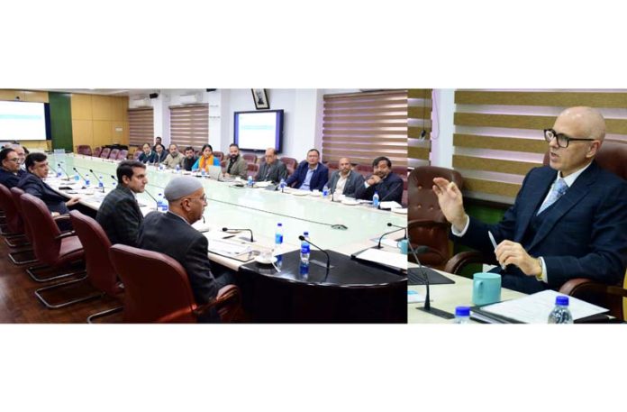 Chief Minister Omar Abdullah chairing a meeting at Civil Secretariat Jammu on Tuesday.