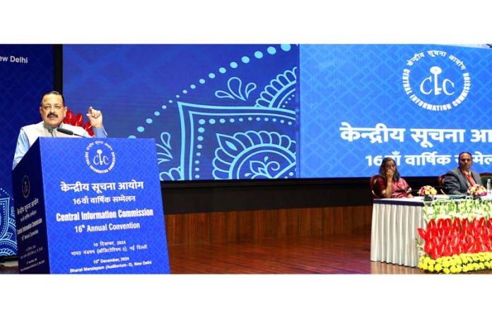 Union Minister Dr. Jitendra Singh speaking after inaugurating 16th Annual Convention of the Central Information Commission (CIC) at Bharat Mandapam, New Delhi on Tuesday.