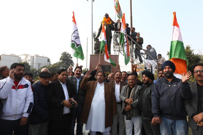 Cong taking out protest march in Jammu on Tuesday. —Excelsior/Rakesh