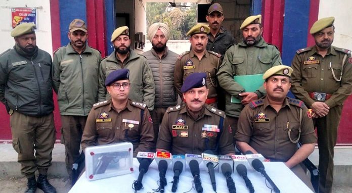 SP Jammu South Ajay Sharma addressing media persons in Bishnah on Friday.