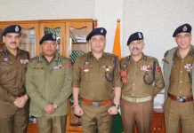 DGP Nalin Prabhat with newly promoted SP and other police officers in Jammu on Thursday.