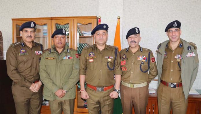 DGP Nalin Prabhat with newly promoted SP and other police officers in Jammu on Thursday.