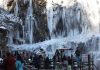 A view of icicles near the waterfall in Drang area of Tangmarg in North Kashmir’s Baramulla district. -Excelsior/Aabid Nabi