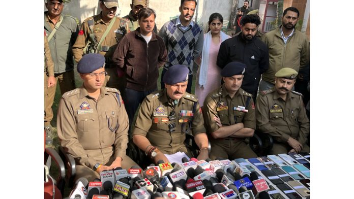 SP Jammu South, Ajay Sharma, addressing media persons in Jammu on Wednesday. -Excelsior/Rakesh