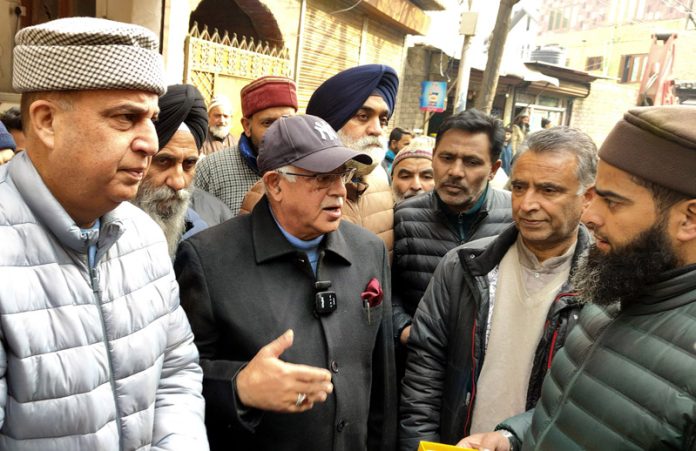 JKPCC President Tariq Hameed Karra during visit to his constituency in Srinagar on Wednesday. —Excelsior/Shakeel