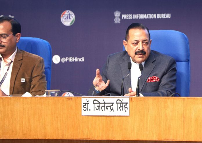 Union Minister Dr. Jitendra Singh addressing a press conference at National Media Centre, New Delhi on Tuesday.