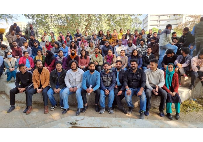 The newly elected team of JURSA posing for a group photograph in Jammu on Monday.