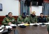 SSP Kulgam Sahil Sarangal chairing a meeting of police officers at DPO Kulgam on Saturday.