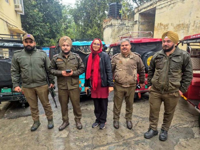 Officials from RTO Jammu during a drive against traffic violations in Jammu on Friday.