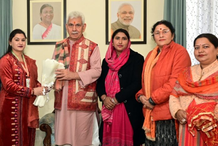 Members of BJP delegation during meeting with LG Manoj Sinha in Jammu on Monday.