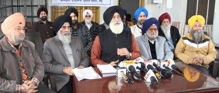 DGPC vice president Balvinder Singh addressing press conference in Jammu. — Excelsior/Rakesh