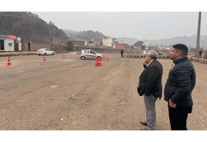 Transport Commissioner, Vishesh Mahajan during visit to driving trial ground in Nagrota on Monday.