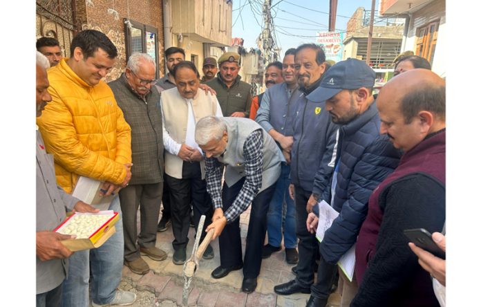 MLA Jammu North Sham Lal Sharma during tour of constituency on Monday.