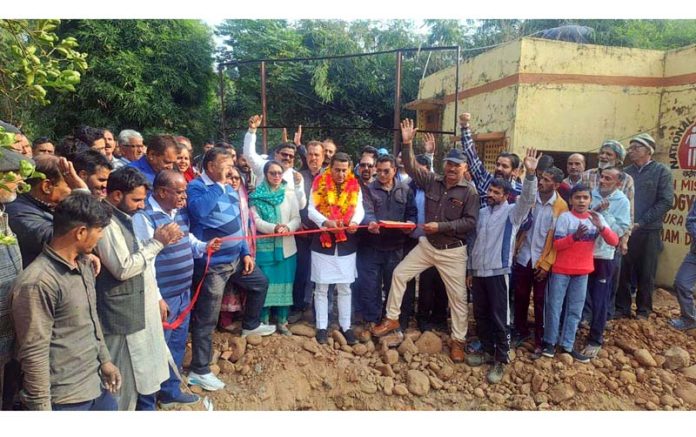 MLA Jasrota, Rajiv Jasrotia laying foundation stone of Ayush Health and Wellness Center at Balhar in his constituency on Sunday.