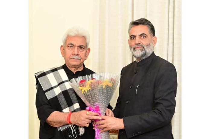 BJP State Secretary Haji Tariq Keen during his meeting with Lt Governor Manoj Sinha.