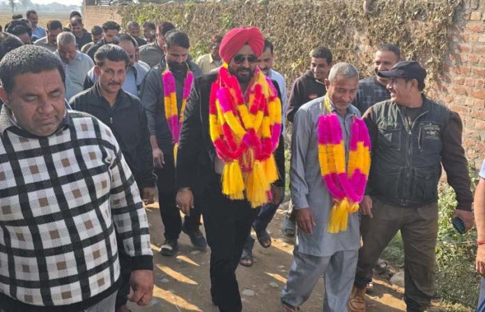 DDC Suchetgarh, Taranjit Singh Tony during his public meeting at Suchetgarh on Sunday.