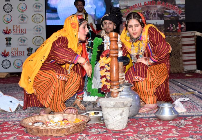 Students performing during the UT-Level Kala Utsav at Conventional Centre in Jammu. —Excelsior/Rakesh