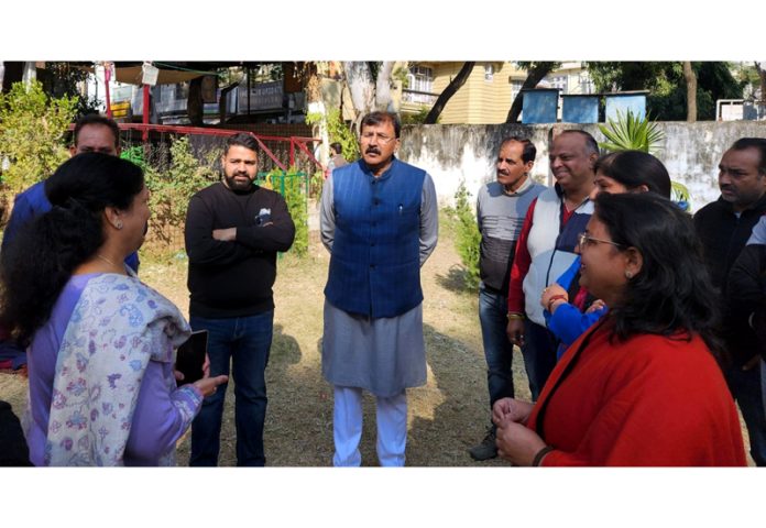 MLA Jammu West, Arvind Gupta during visit to Government Schools in Sarwal on Tuesday.