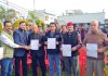 BJP MLA from Jasrota, Rajiv Jasrotia during a membership drive in his constituency on Sunday.