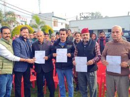 BJP MLA from Jasrota, Rajiv Jasrotia during a membership drive in his constituency on Sunday.