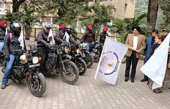 Vikramjit Singh flagging off a bike rally in Jammu on Monday.