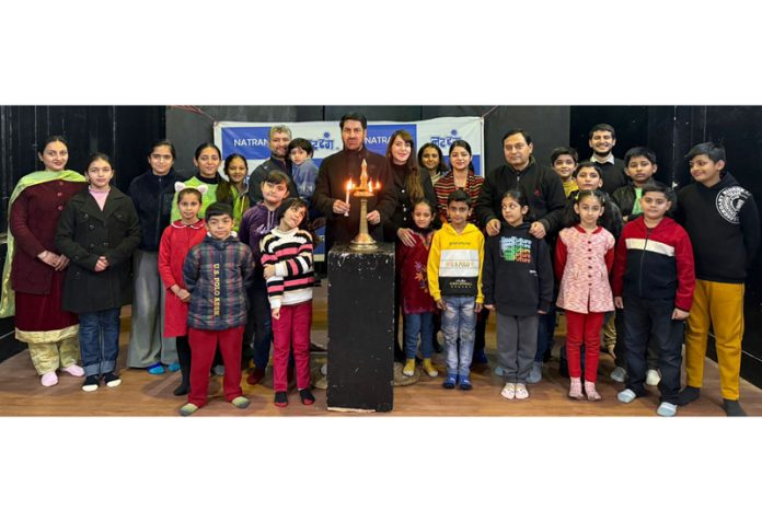 Natrang Director, Balwant Thakur inaugurating a workshop amidst the presence of children and others in Jammu on Wednesday.