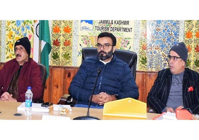 MP Aga Syed Ruhullah Mehdi chairing a meeting on Thursday.