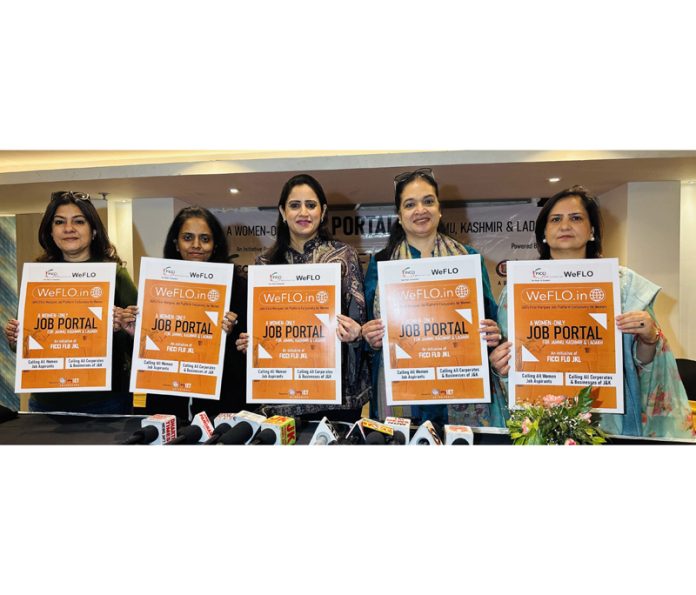 Chairperson of FICCI FLO JKL, Ruchika Gupta and other office bearers launching region’s all-women job portal “WeFLO”. -Excelsior/Rakesh