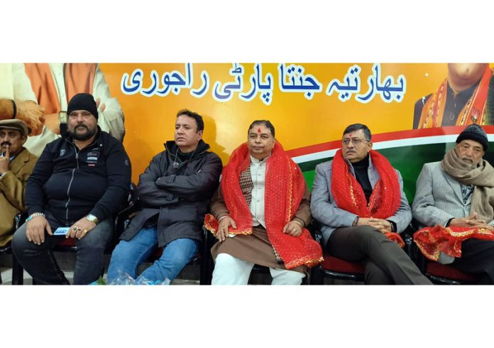 BJP leaders at a meeting at Rajouri on Monday.