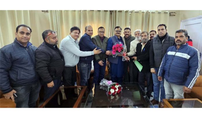 A deputation of PHE workers during meeting with Jal Shakti Deptt Minister Javed Rana in Jammu.