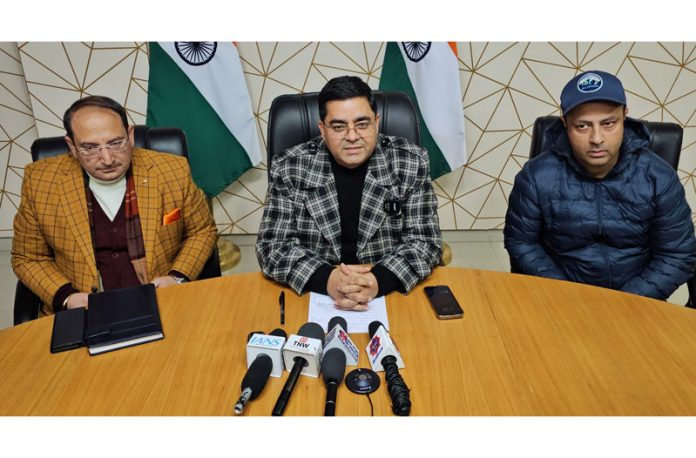 DC Kishtwar Rajesh Kumar Shavan addressing a press conference on Monday.