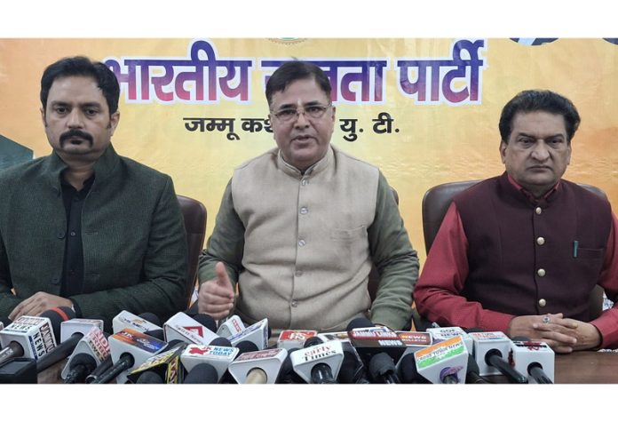 BJP spokespersons at a press conference in Jammu on Monday.