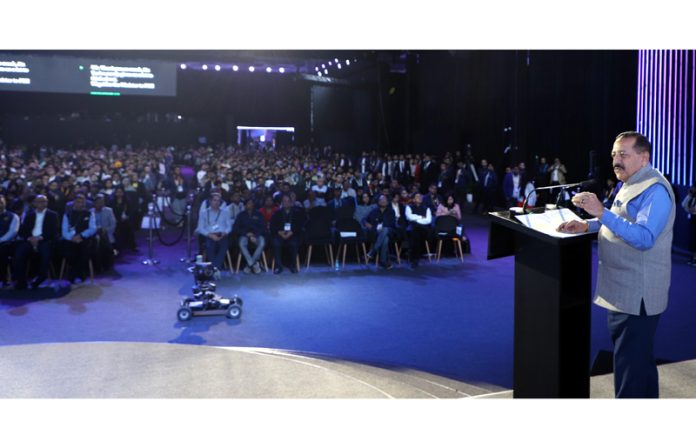 Union Minister Dr. Jitendra Singh addressing the “Amazon SMBhav 2024” summit at Bharat Mandapam, New Delhi, on Tuesday.