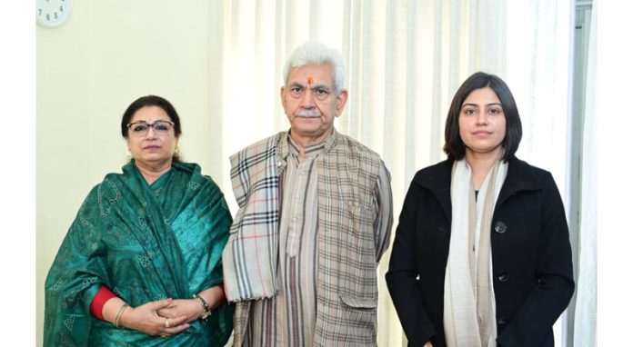 Two-member Sports Authority of India delegation during meeting with LG Manoj Sinha.