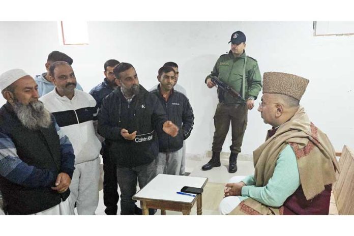 BJP senior leader and MP Ghulam Ali Khatana meeting a delegation in Jammu on Wednesday.