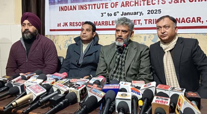 Vikas Dubey, Chairman of IIA addressing a press conference in Jammu on Monday.