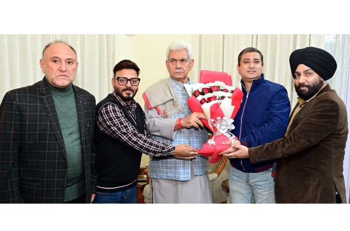 The delegation of SKUAST-J during meeting with LG Manoj Sinha in Jammu on Tuesday.