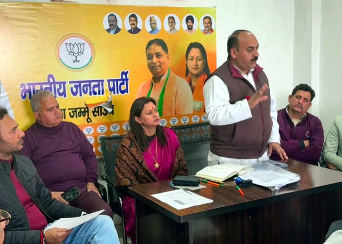 BJP leaders at a party meeting at Jammu on Friday.