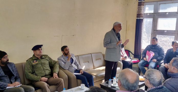 MLA Jammu North Sham Lal Sharma addressing meeting at Bhalwal on Saturday.