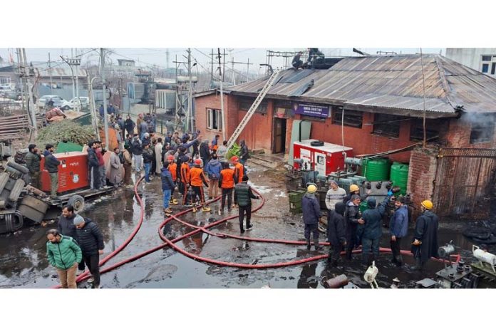 Firefighting operation underway at receiving station in Pulwama. -Excelsior/Younis Khaliq