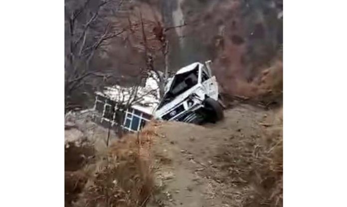 Remains of a vehicle that fell into a gorge in Doda on Thursday. -Excelsior/Tilak Raj