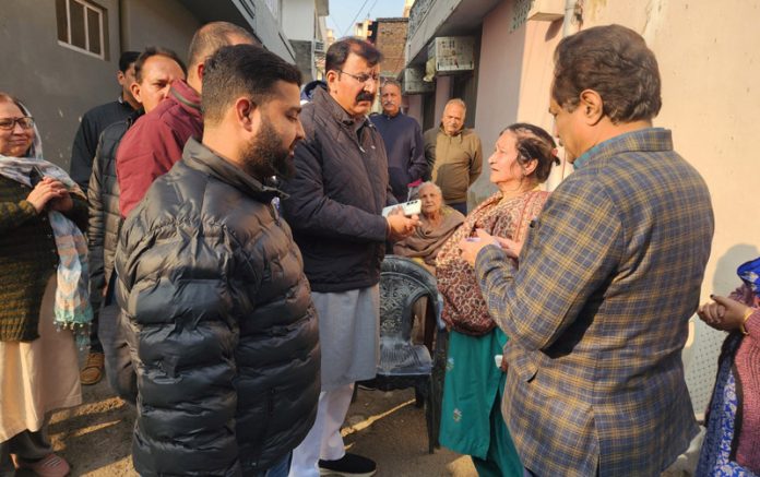 BJP MLA, Jammu West, Arvind Gupta taking stock of people's problems in Ward 28 on Friday.