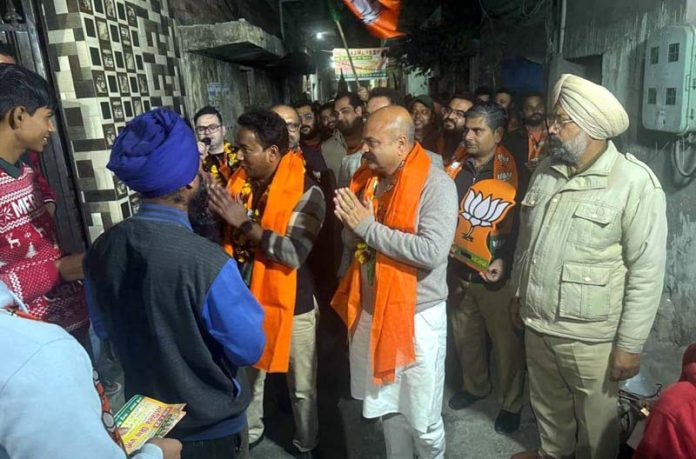 BJP senior leader and MLA, Yudhvir Sethi during campaigning in Amritsar, Punjab on Wednesday.