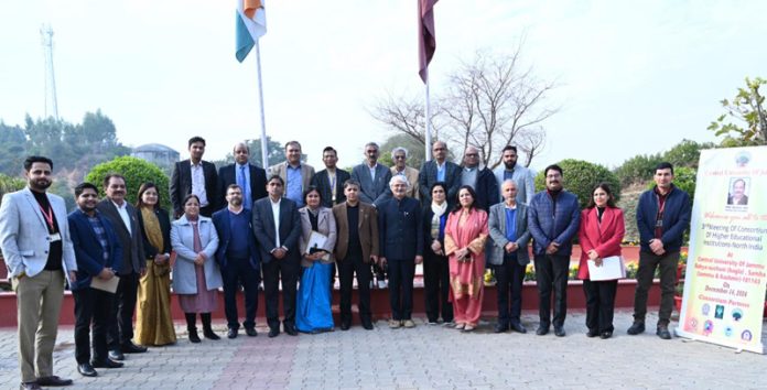 Dignitaries from various universities during the CHEINI's third meeting at Central University of Jammu on Saturday.