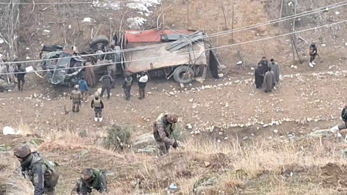 Army personnel engaged in rescue operation at the site of accident in Bandipora on Saturday. -Excelsior/Firdous