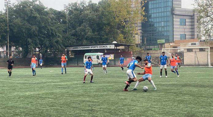 Players in action during 18th Christmas Gold Cup Football Tournament 2024-25 at Mini Stadium Parade on Sunday.