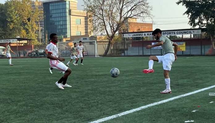 Football players in action during a match at Mini Sports Stadium Parade on Tuesday.