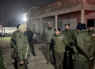 ADGP Jammu Zone Anand Jain interacting with police staff during visit to Samba and Kathua district on Monday.