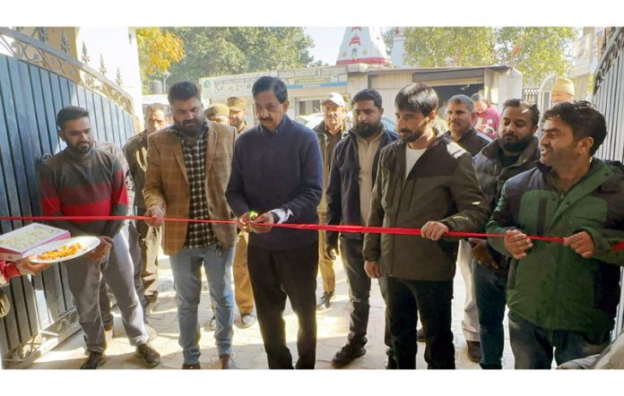 MLA Pawan Gupta inaugurating tile work at BDO office Udhampur on Wednesday.