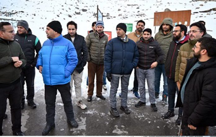 DC Shopian Mohd Shahid Saleem Dar along with others during visit to Dubjan.